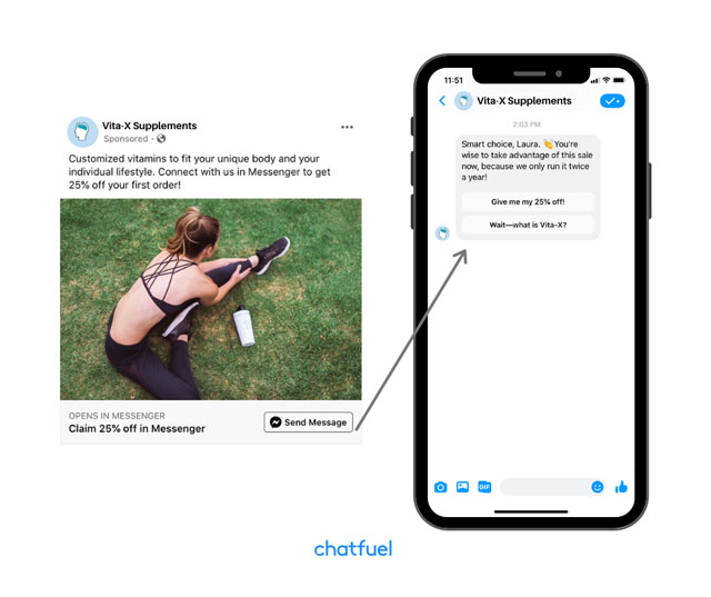Tạo quảng cáo nhấp vào tin nhắn để chuyển đến chatbot messenger